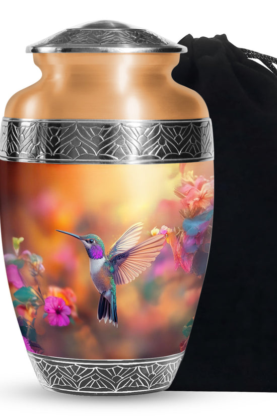 Elegent Hummingbird Funeral Urn - Orange Decorative Urn For Loved Ones