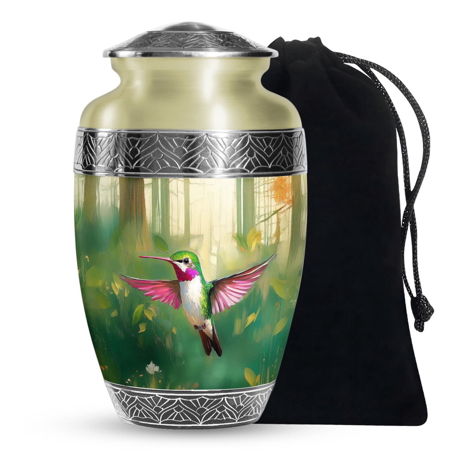 Forest Hummingbird Cremation Urn - Beautiful Natural Memorial Urn For Human Ashes