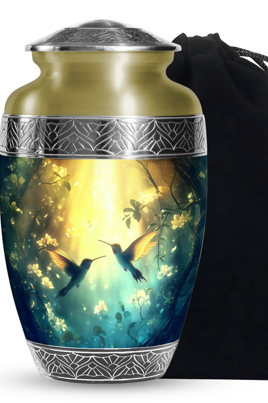 Peaceful Hummingbird Memorial Urn - Beautiful Forest Theme Urn For Adult Ashes