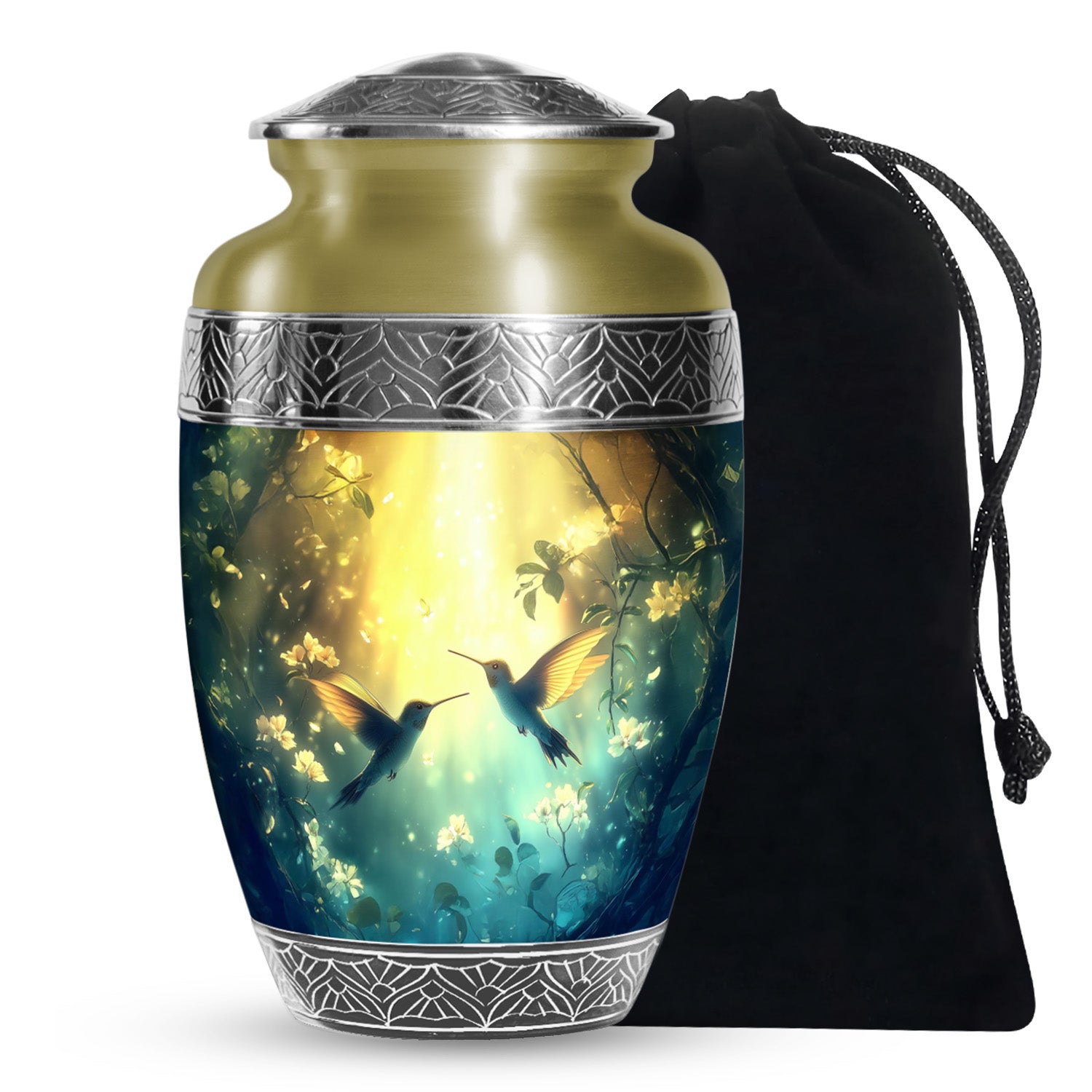 Peaceful Hummingbird Memorial Urn - Beautiful Forest Theme Urn For Adult Ashes