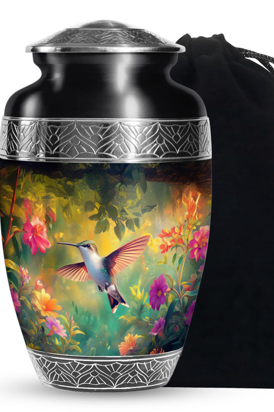 Elegant Hummingbird Tribute Urn - Nature Floral Memorial Urn For Adult Ashes