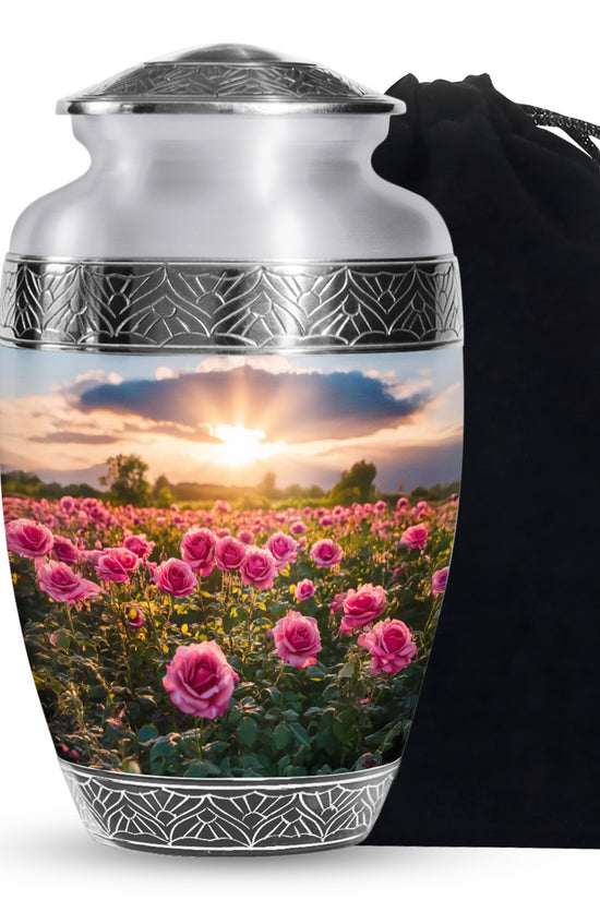 Pink Flower Landscape Cremation Urn - Beautiful Memorial Urn For Female Ashes