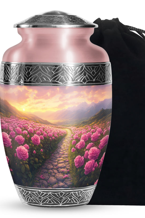 Pink Rose Valley Tribute Urn – Beautiful Cremation Urn For Human Ashes