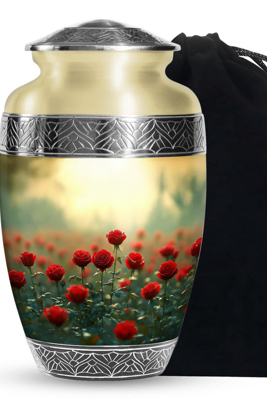 Red Rose Floral Urn - Decorative Funeral Urn for Adult Human Ashes