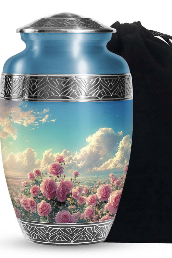 Pink Rose Memorial Urn - Blue Sky Landscape Urn For Adult Male & Female