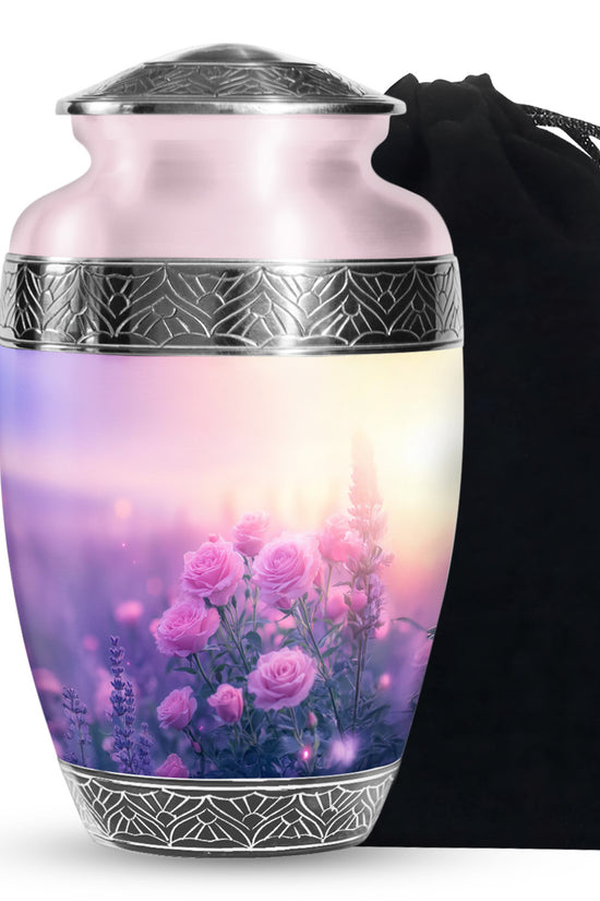 Beautiful Pink Roses Memorial Urn - Floral Cremation Urn For Women
