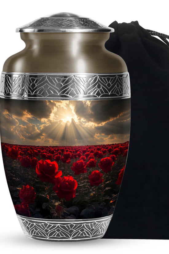 Beautiful Sunlight Memorial Urn - Rose Field Funeral Urn For Women