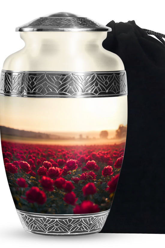 Sunset Rose Field Funeral Urn - Floral Memorial Urn For Adult Ashes