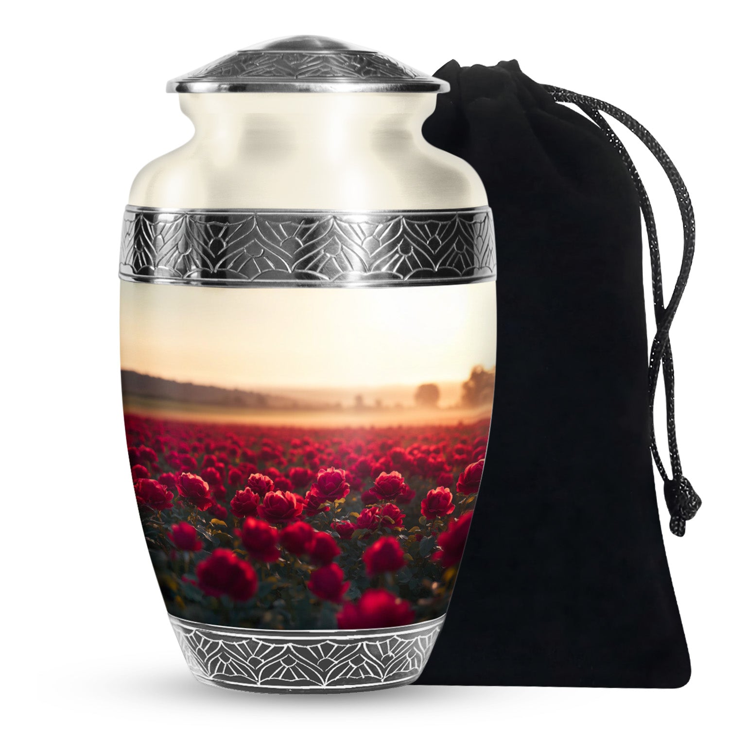 Sunset Rose Field Funeral Urn - Floral Memorial Urn For Adult Ashes