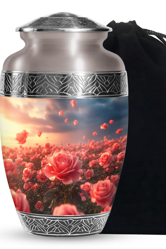 Rose Blossom Sunset Memorial Urn - Floral Cremation Urn For Loved Ones