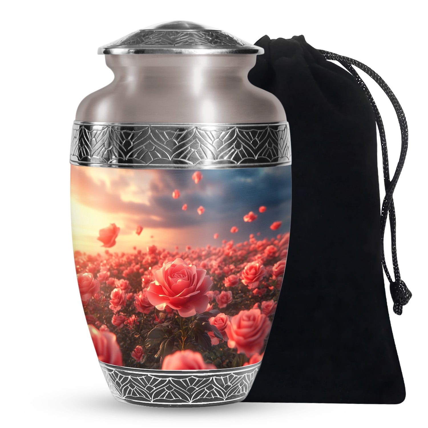 Rose Blossom Sunset Memorial Urn - Floral Cremation Urn For Loved Ones