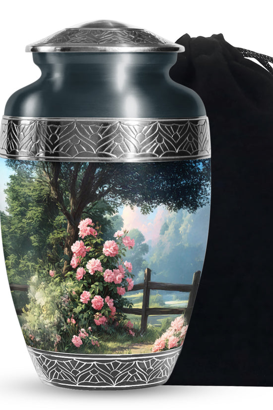 Pink Rose Garden Cremation Urn - Floral Memorial Urn For Female