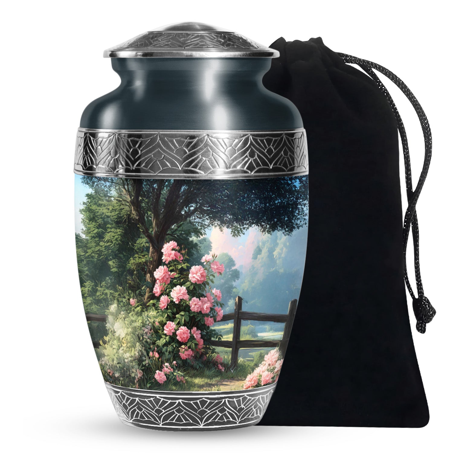 Pink Rose Garden Cremation Urn - Floral Memorial Urn For Female