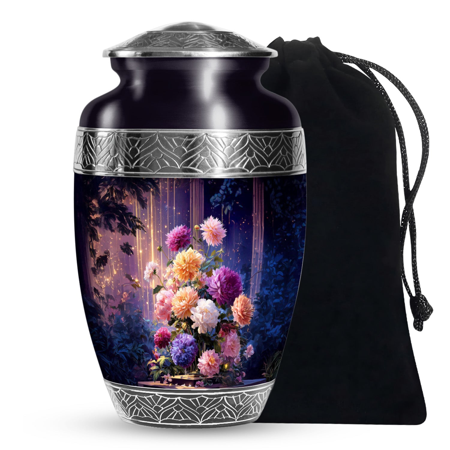 Artistic Flower Memorial Urn - Beautiful Purple Funeral Urn For Female