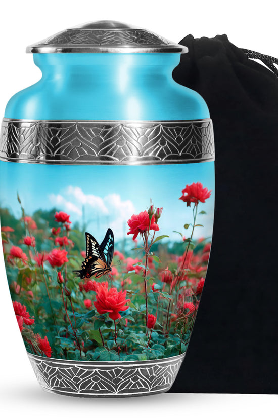 Butterfly Cremation Urn For Ashes – Red Rose Floral Memorial Urn