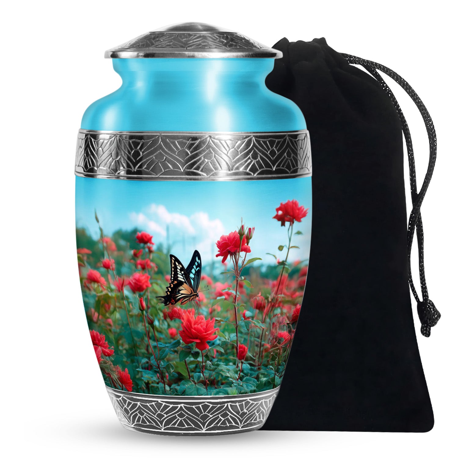 Butterfly Cremation Urn For Ashes – Red Rose Floral Memorial Urn