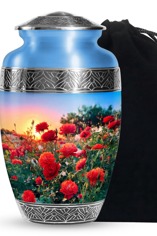 Red Rose Cremation Urn - Floral Memorial Urn For Adult Ashes