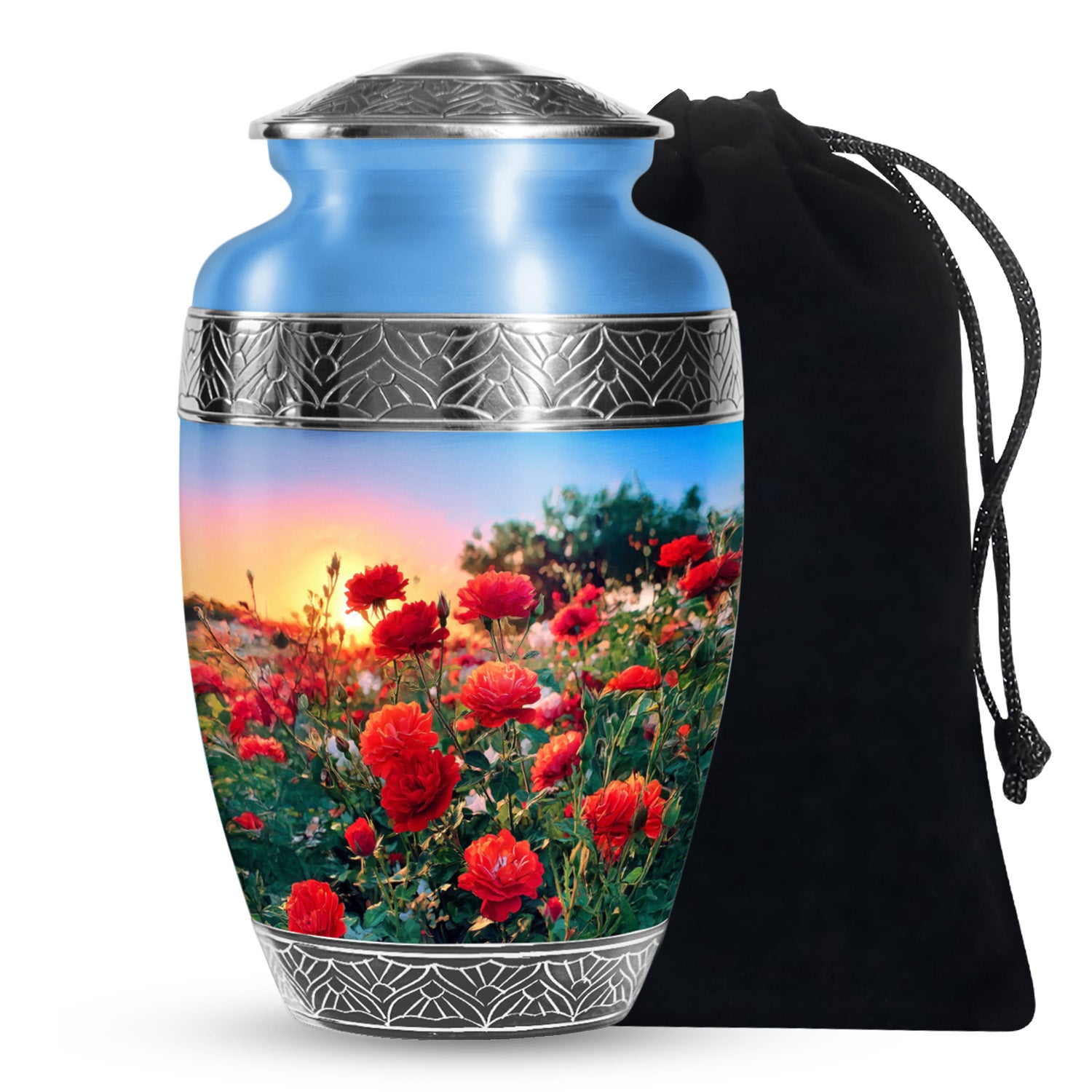 Red Rose Cremation Urn - Floral Memorial Urn For Adult Ashes