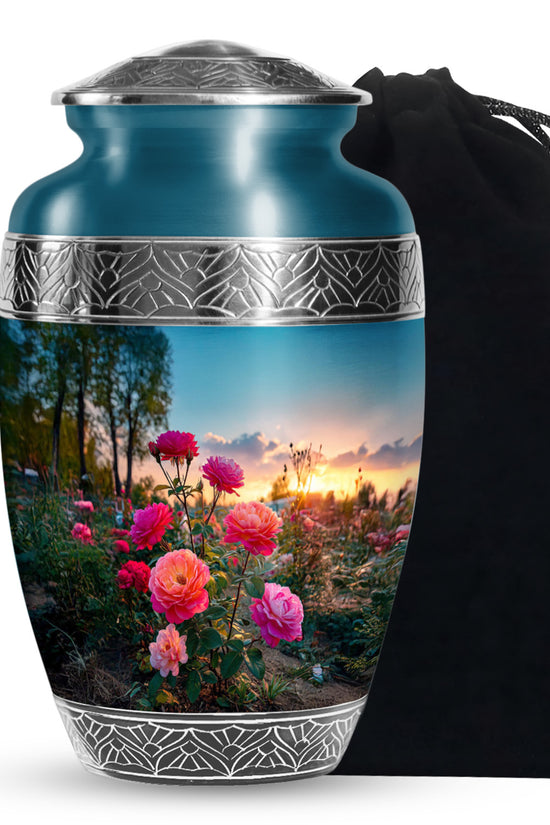 Pink Rose Cremation Urn - Sunset Floral Funeral Urn For Burial