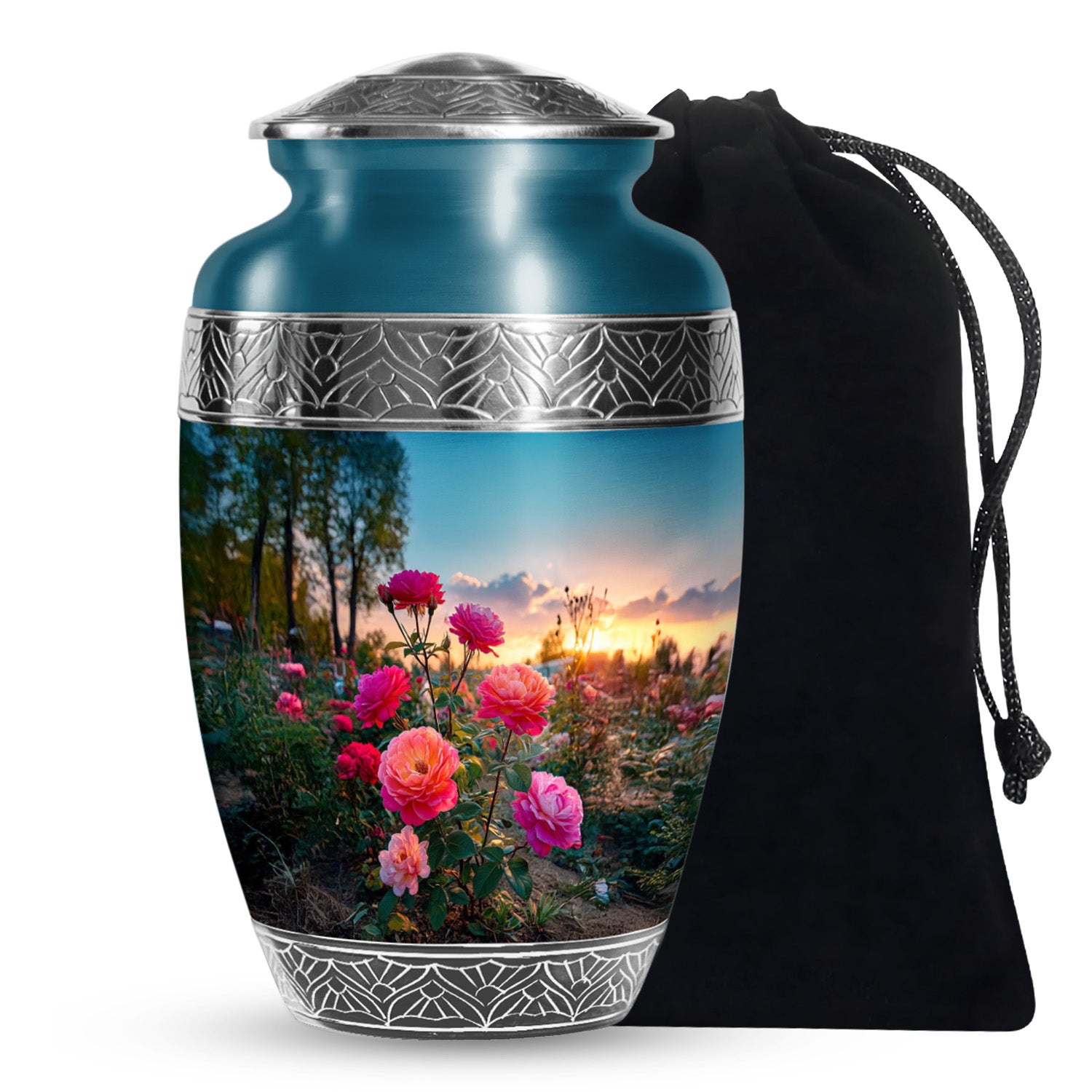 Pink Rose Cremation Urn - Sunset Floral Funeral Urn For Burial