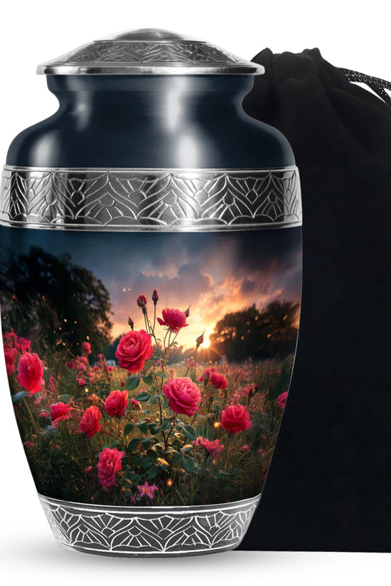 Rose Memorial Urn - Black Aluminium Funeral Urn For Human Ashes