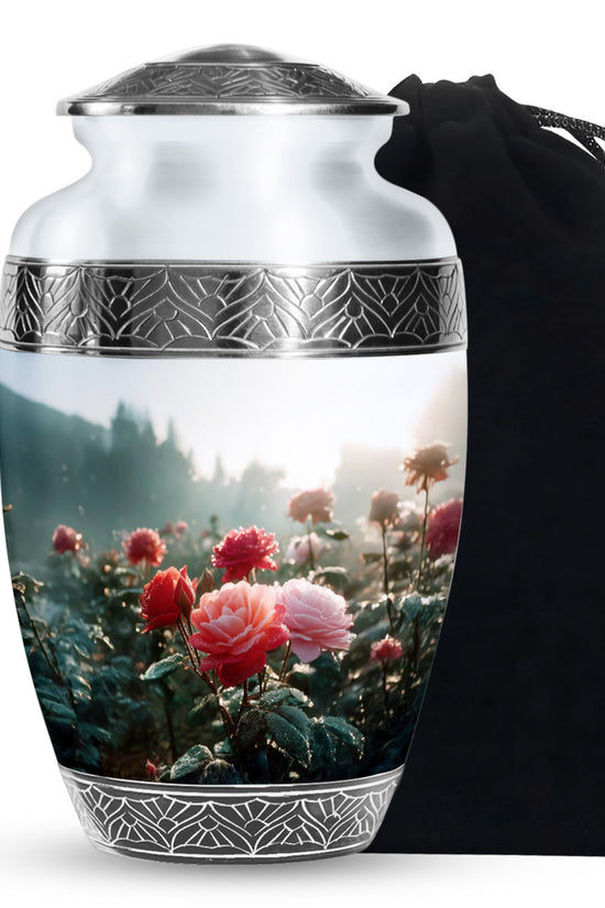 Pink & Red Roses Memorial Urn - Beautiful Cremation Urn For Burial