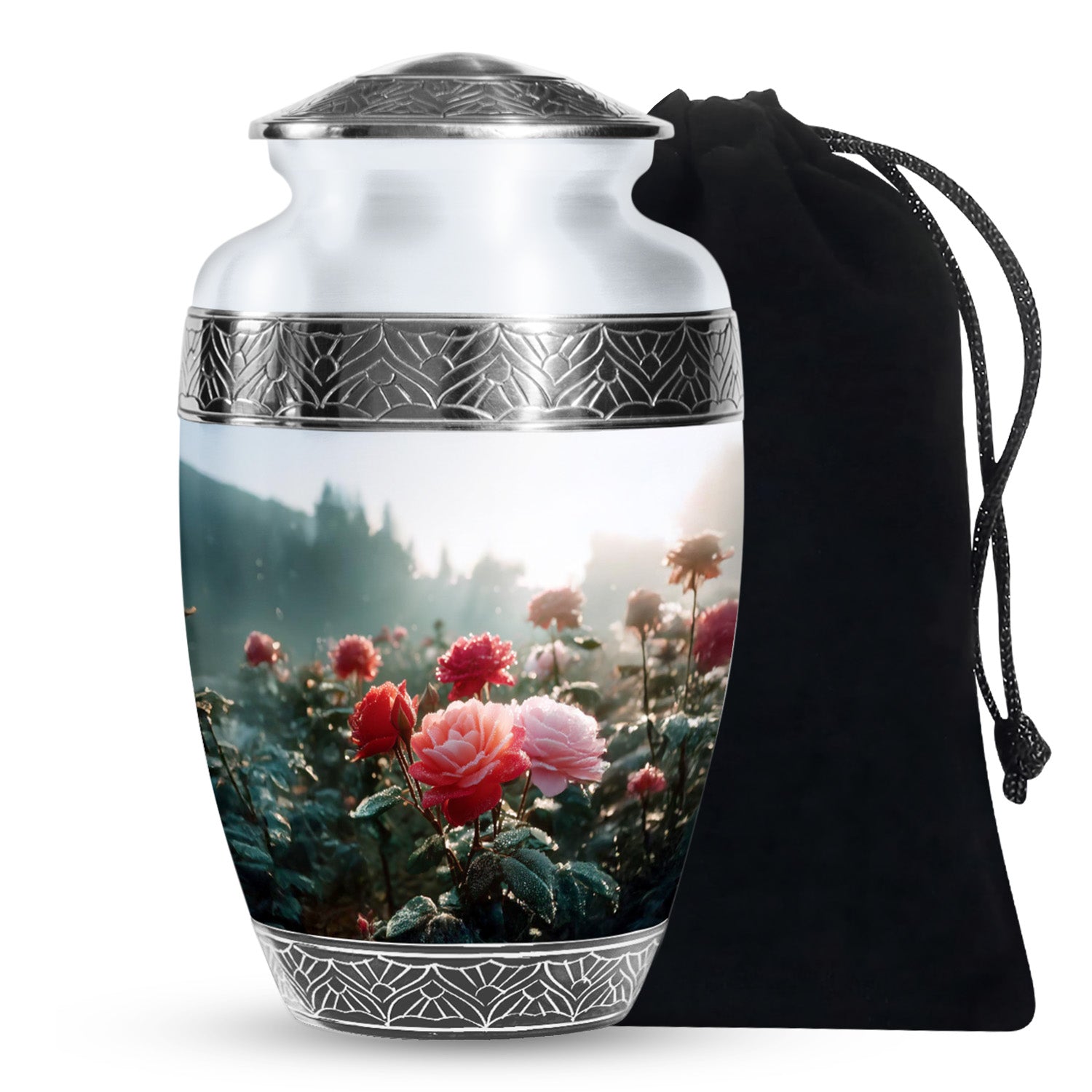 Pink & Red Roses Memorial Urn - Beautiful Cremation Urn For Burial