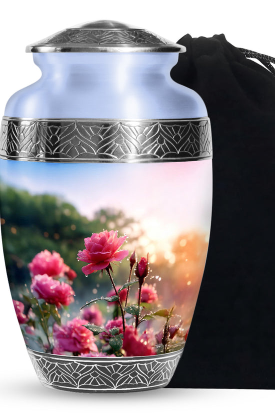 Pink Floral Cremation Urn - Nature Funeral Urn For Male & Female