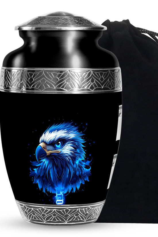 Neon Blue Eagle Art Urn For Funeral - Large Sized Urn For Adult Male