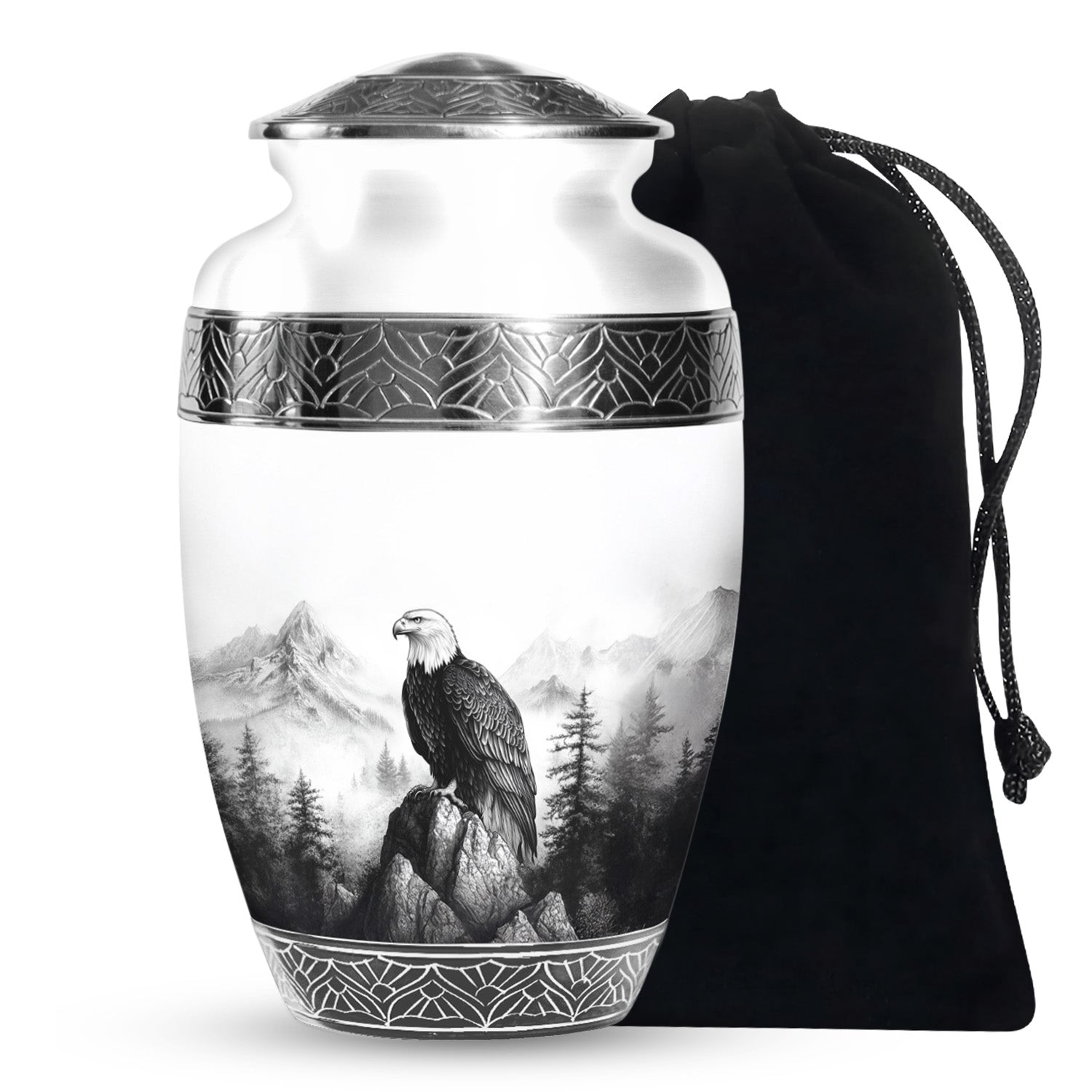 Black And White Eagle Urn For Ashes - Memorial Ashes Urn For Men