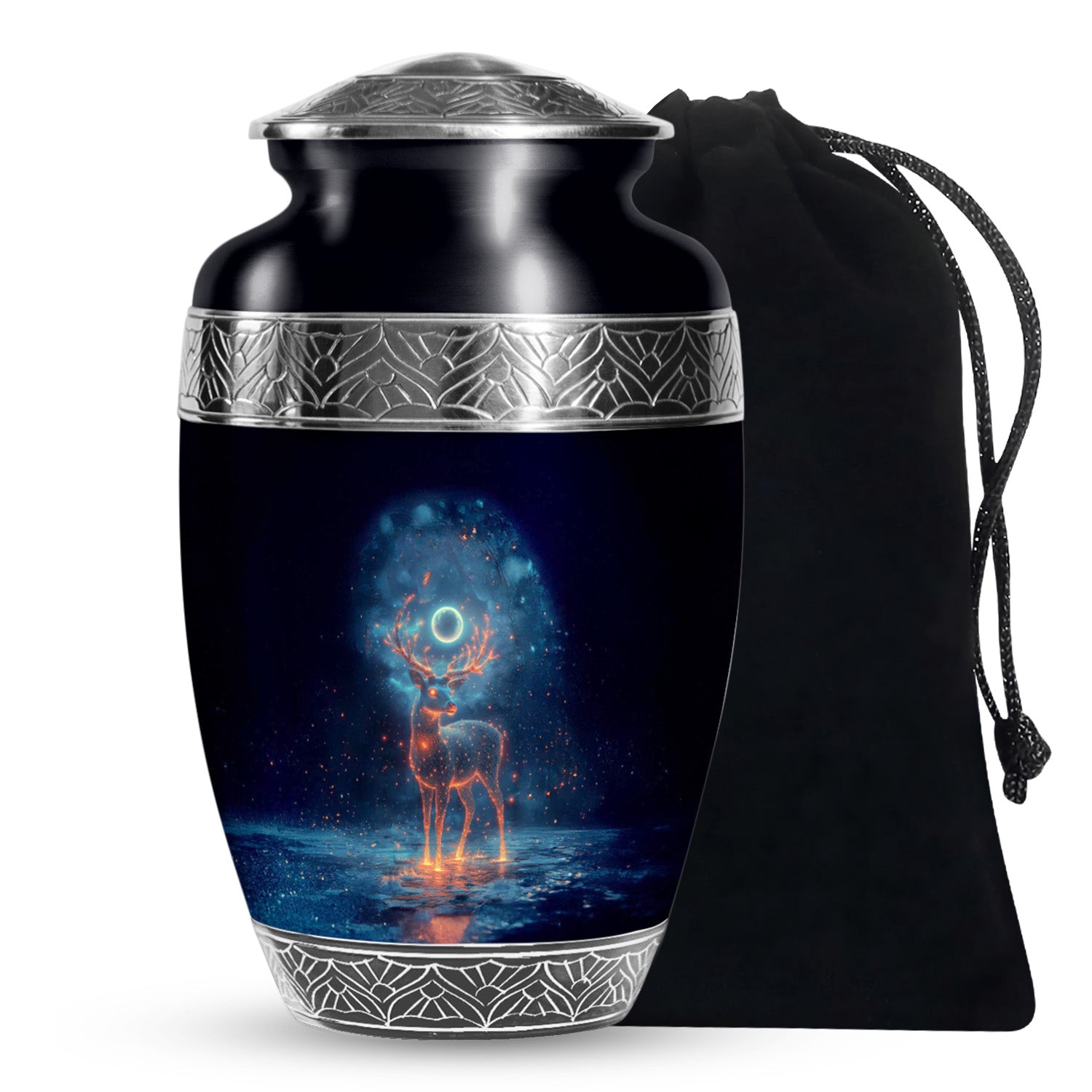 Deer Spirit Cremation Urn - Night Forest Memorial Urn For Adults