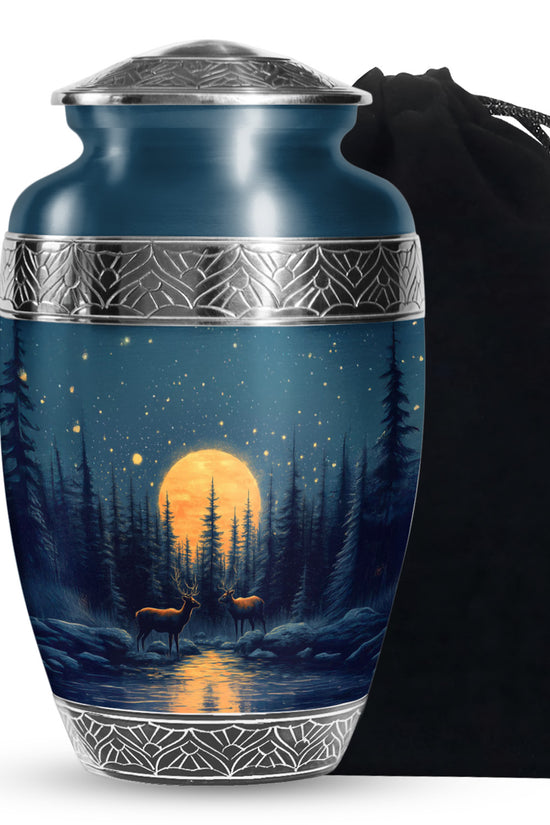 Moonlight Memorial Urn - Deer Forest Cremation Urn For Dad & Mom