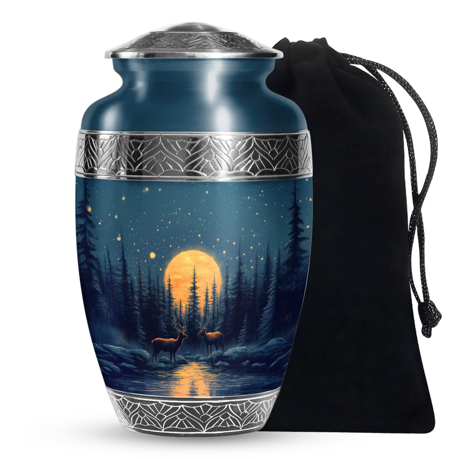 Moonlight Memorial Urn - Deer Forest Cremation Urn For Dad & Mom