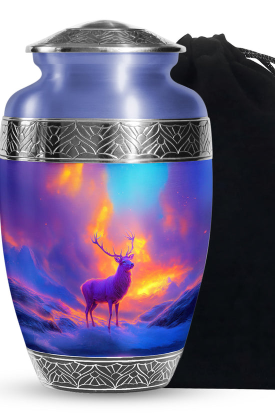 Beautiful Moose Memorial Urn - Purple Cremation Urn For Male & Female