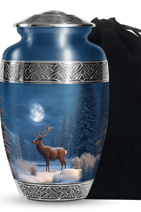 Moonlight Deer Cremation Urn - Winter Memorial Urn For Father & Mother