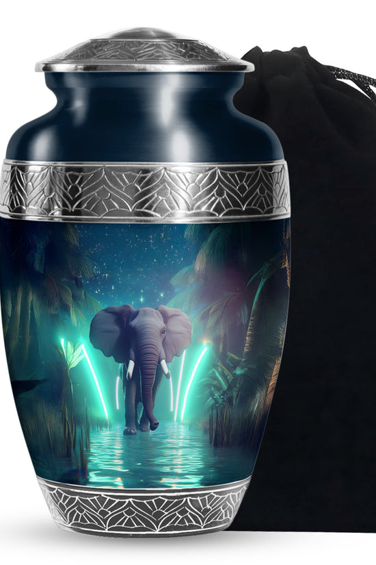 Glowing Elephant Cremation Urn - Forest Memorial Urn For Adults