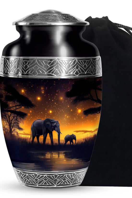 Elephant Family Memorial Urn For Adults - Wildlife Urn For Men & Women