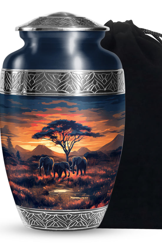 Elephant Family Urn for Ashes - Sunset Jungle Cremation Urn For Dad & Mom