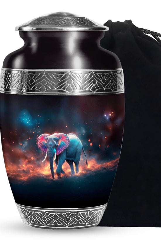 Cosmic Elephant Urn Memorial For Men - Galaxy Urn For Funeral