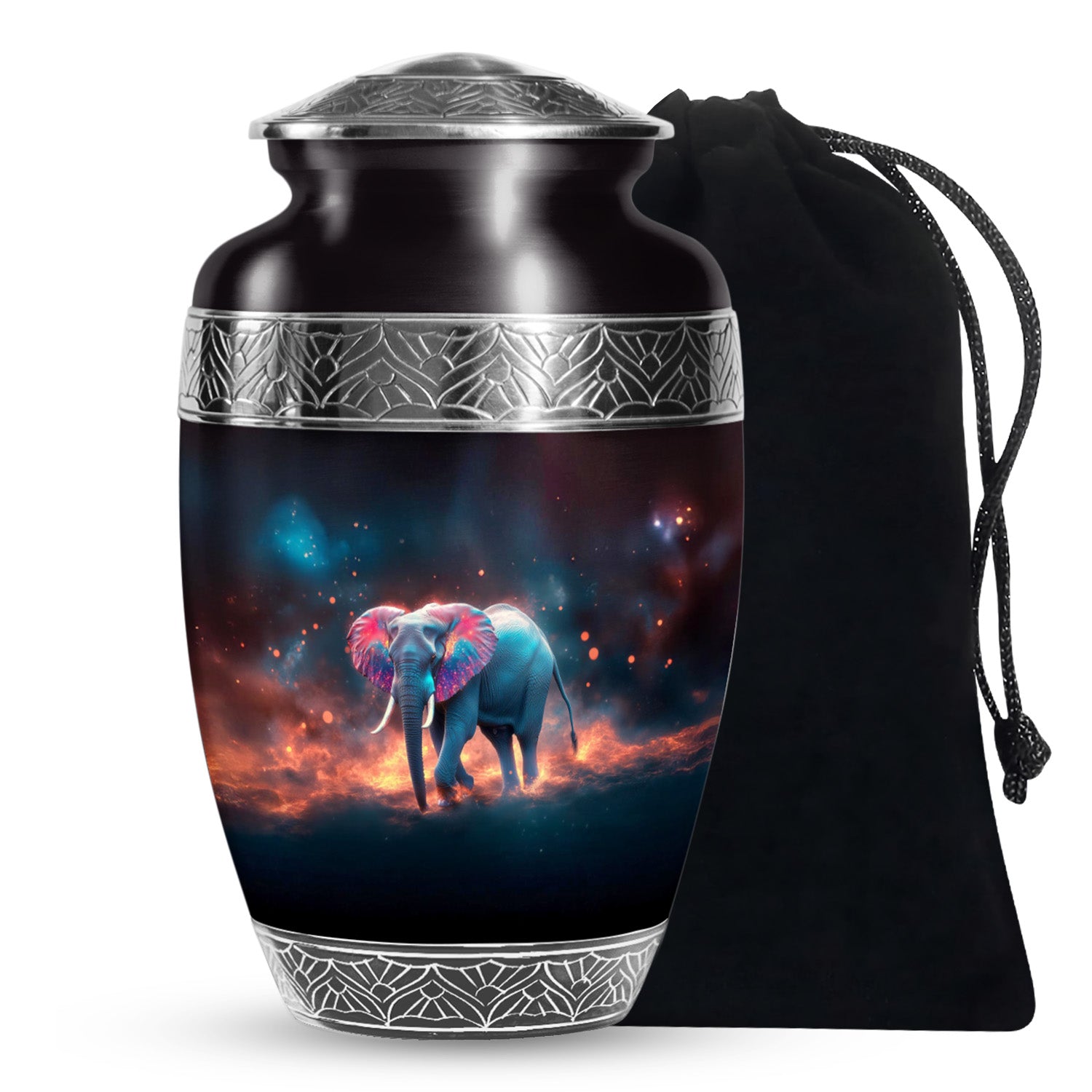 Cosmic Elephant Urn Memorial For Men - Galaxy Urn For Funeral