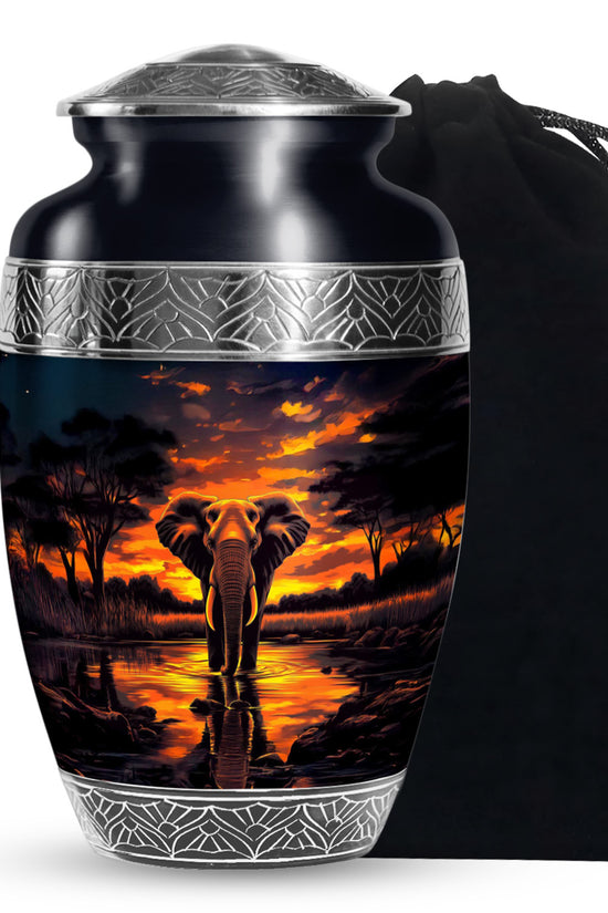 Sunset Elephant Burial Urn For Ashes - Cremation Urn For Men & Women