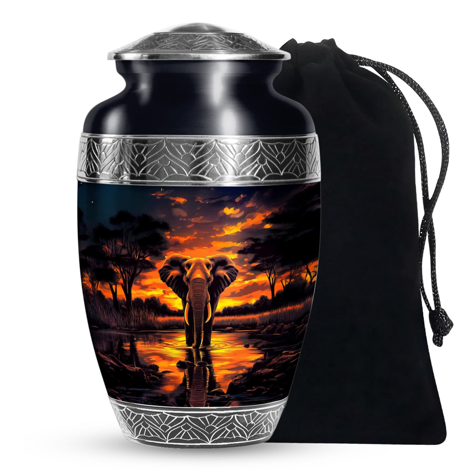 Sunset Elephant Burial Urn For Ashes - Cremation Urn For Men & Women
