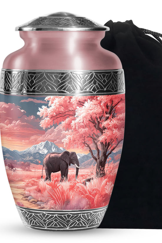 Elephant Cremation Urn - Pink Nature Memorial Urn For Human Ashes