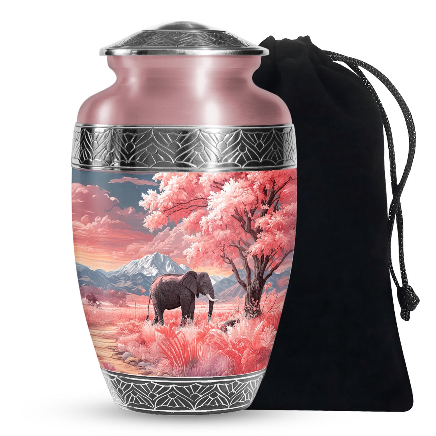 Elephant Cremation Urn - Pink Nature Memorial Urn For Human Ashes