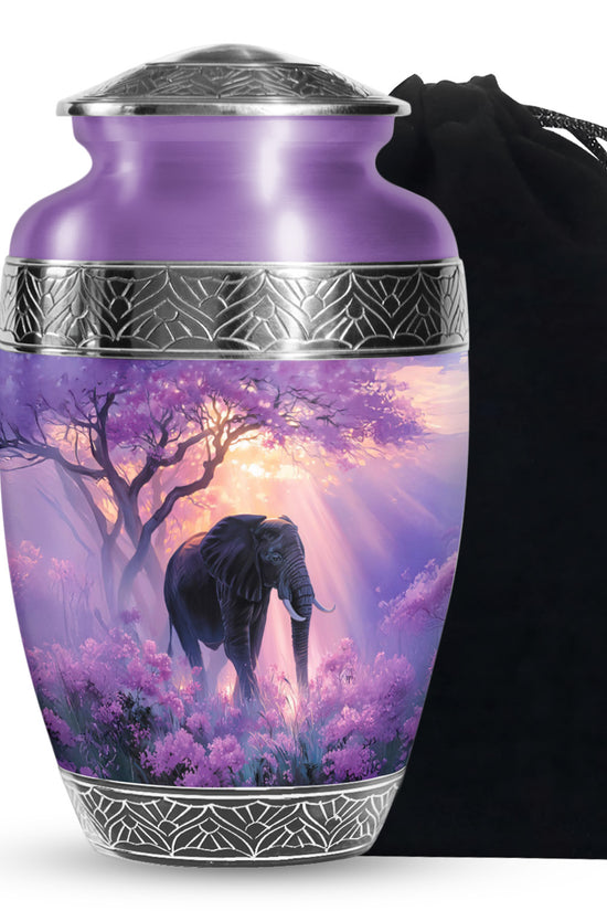 Elegant Elephant Funeral Urn - Purple Memorial Urn For Adult Ashes