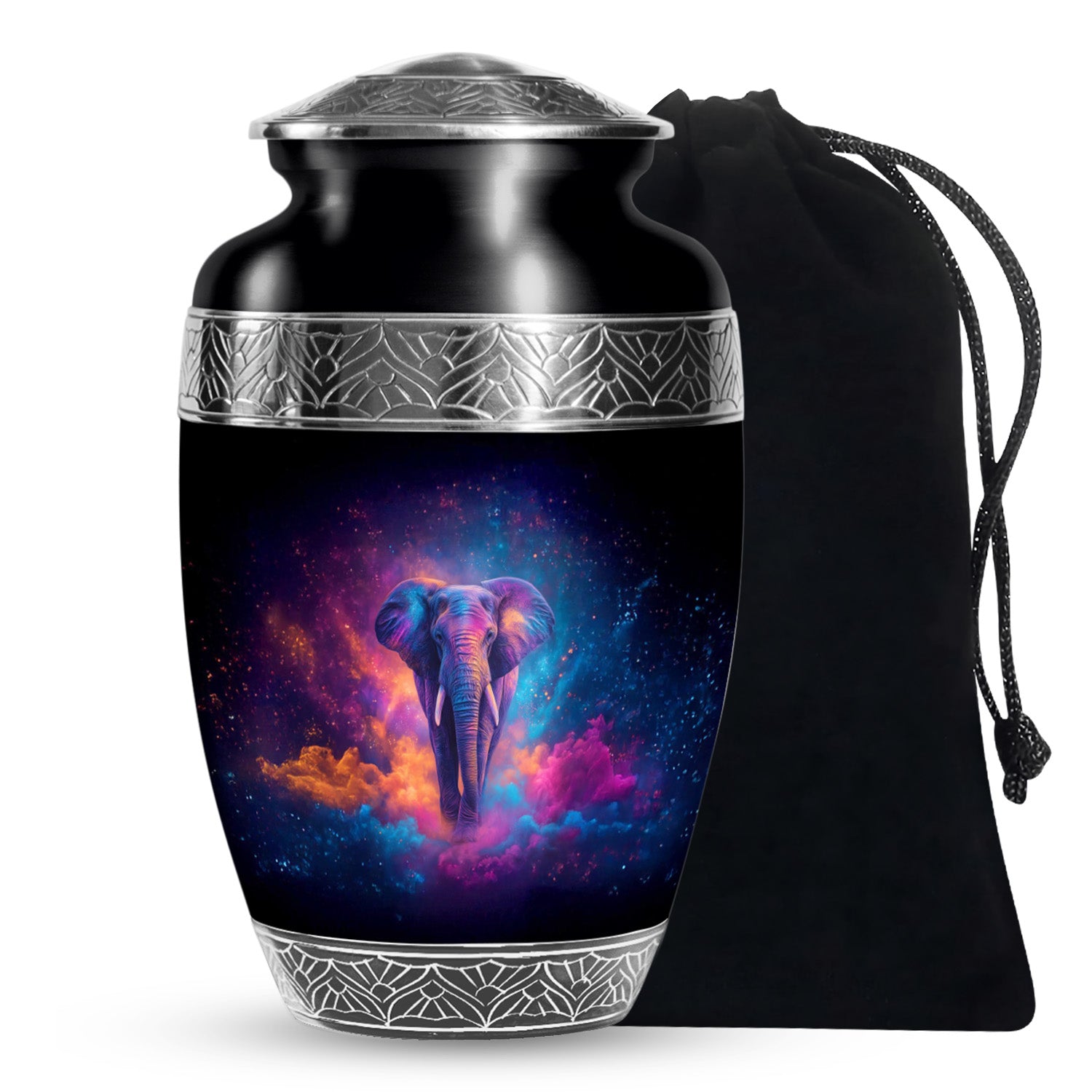 Artistic Elephant Funeral Urn - Unique Black Memorial Urn For Burial