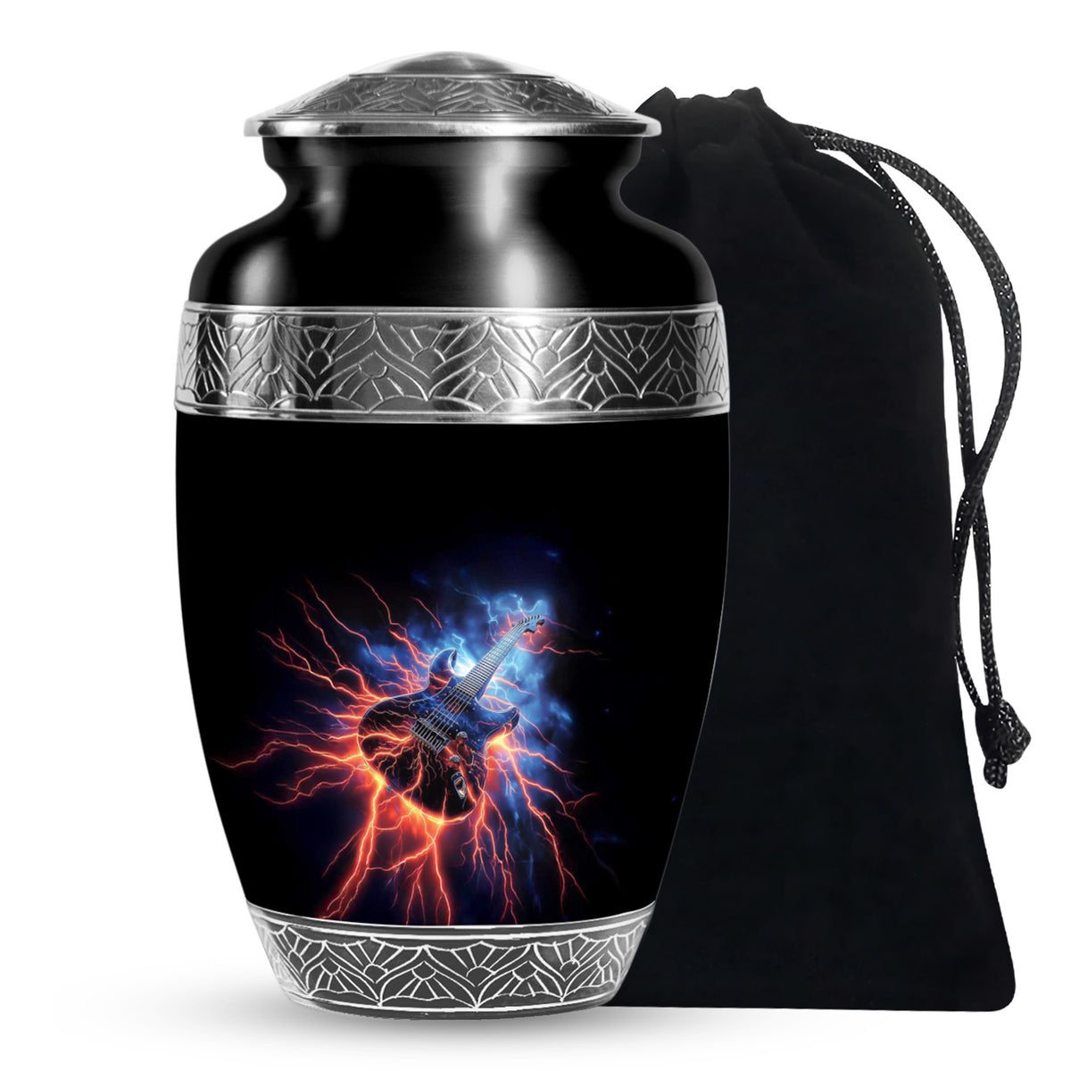 Black Guitar Funeral Urn - Unique Decor Memorial Containers For Ashes