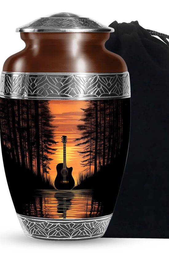 Sunset Black Guitar Urn - Personalized Funeral Urns For Human Ashes