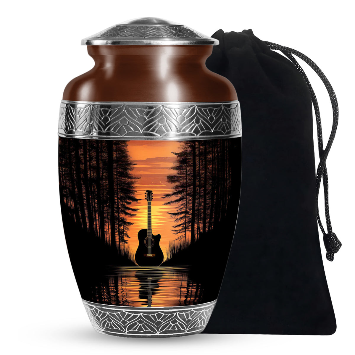 Sunset Black Guitar Urn - Personalized Funeral Urns For Human Ashes