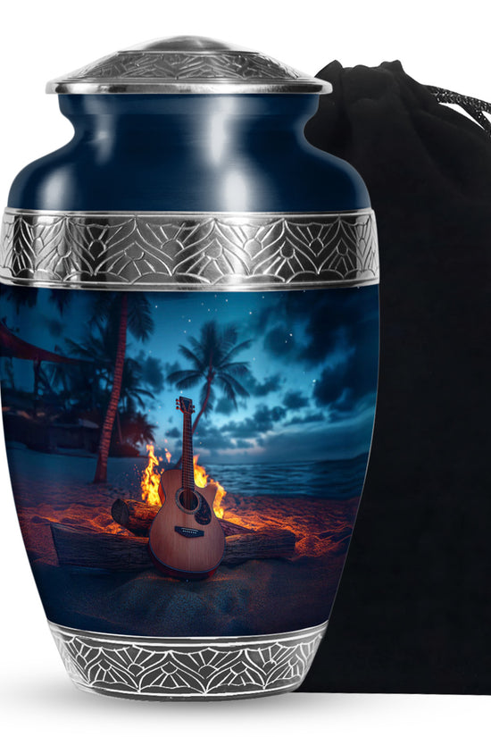Guitar Night Scenic Cremation Urn - Beach Burial Urns For Music Lovers
